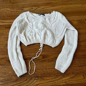 White cropped knit sweater